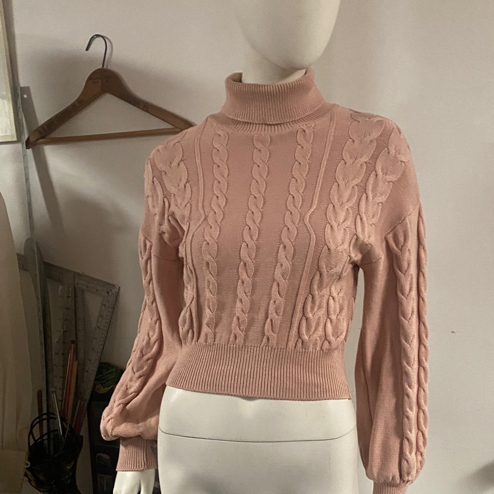 Guess Pink Cable Knit Turtleneck Sweater